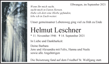 Traueranzeige von Helmut Leschner