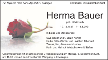 Traueranzeige von Herma Bauer