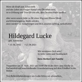 Traueranzeige von Hildegard Lucke von Schwäbische Post
