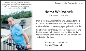 Traueranzeige von Horst Waltschek von Gmünder Tagespost