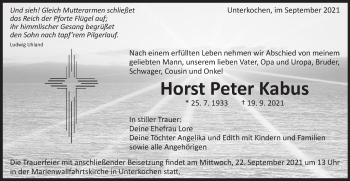 Traueranzeige von Horst Peter Kabus von Schwäbische Post