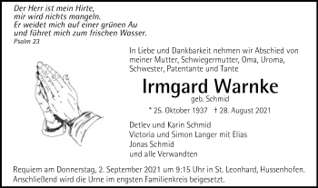 Traueranzeige von Irmgard Warnke von Gmünder Tagespost