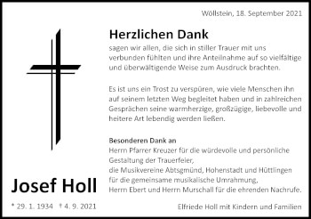 Traueranzeige von Josef Holl  von Schwäbische Post