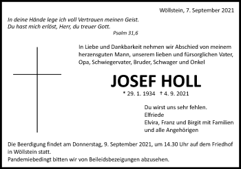 Traueranzeige von Josef Holl  von Schwäbische Post