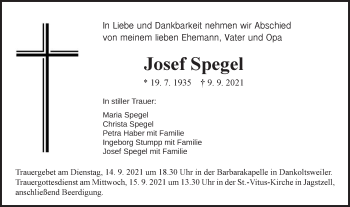 Traueranzeige von Josef Spegel von Schwäbische Post