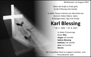 Traueranzeige von Karl Blessing von Schwäbische Post