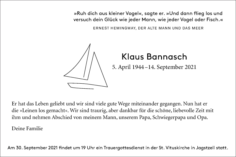  Traueranzeige für Klaus Bannasch vom 25.09.2021 aus Schwäbische Post