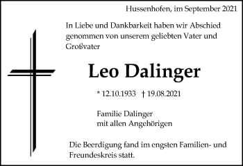Traueranzeige von Leo Dalinger von Gmünder Tagespost