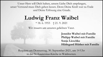 Traueranzeige von Ludwig Franz Waibel von Gmünder Tagespost