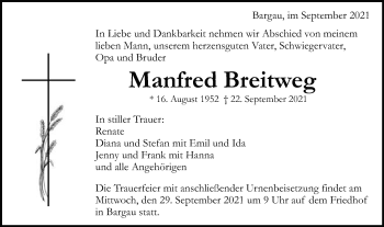 Traueranzeige von Manfred Breitweg von Gmünder Tagespost