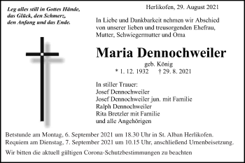 Traueranzeige von Maria Dennochweiler von Gmünder Tagespost