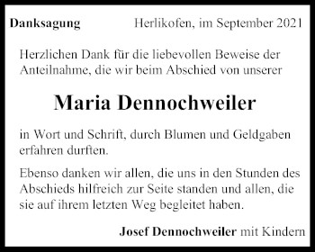 Traueranzeige von Maria Dennochweiler von Gmünder Tagespost