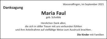Traueranzeige von Maria Faul  von Schwäbische Post