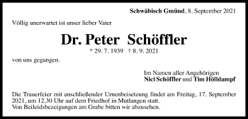 Traueranzeige von Peter Schöffler von Gmünder Tagespost