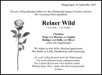 Traueranzeige von Reiner Wild von Schwäbische Post