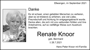 Traueranzeige von Renate Knoor