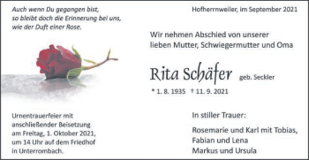 Traueranzeige von Rira Schäfer von Schwäbische Post