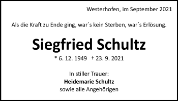 Traueranzeige von Siegfried Schultz von Schwäbische Post