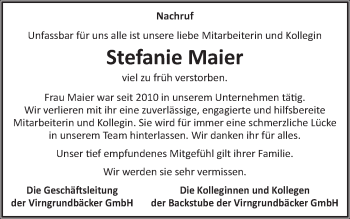 Traueranzeige von Stefanie Maier von Schwäbische Post