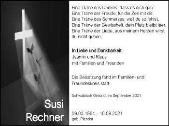 Traueranzeige von Susi Rechner von Gmünder Tagespost