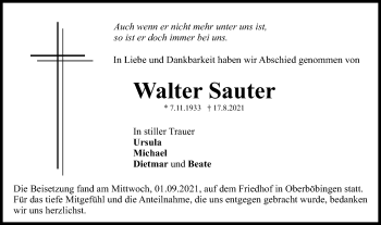 Traueranzeige von Walter Sauter von Gmünder Tagespost