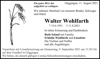 Traueranzeige von Walter Wohlfarth