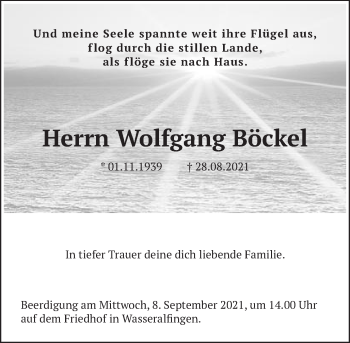 Traueranzeige von Wolfgang Böckel von Schwäbische Post