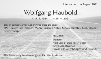Traueranzeige von Wolfgang Haubold von Schwäbische Post