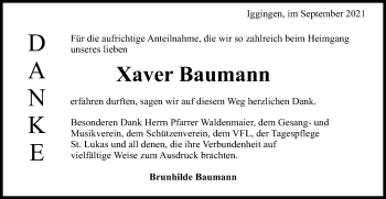Traueranzeige von Xaver Baumann von Gmünder Tagespost