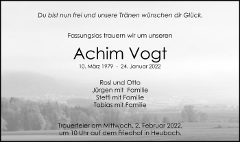 Traueranzeige von Achim Vogt von Gmünder Tagespost