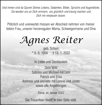 Traueranzeige von Agnes Reiter von Schwäbische Post