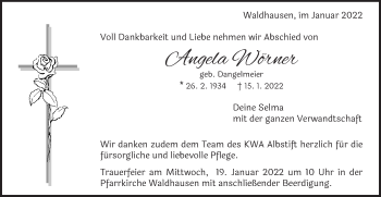 Traueranzeige von Angela Wörner von Schwäbische Post