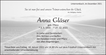 Traueranzeige von Anna Gläser von Schwäbische Post