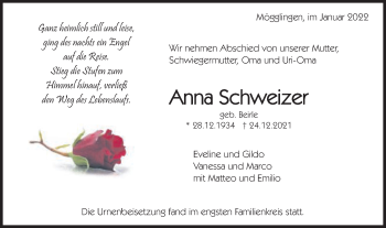 Traueranzeige von Anna Schweizer von Gmünder Tagespost