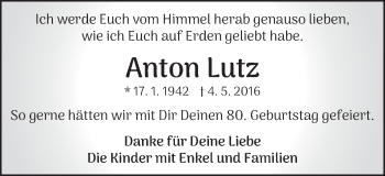 Traueranzeige von Anton Lutz von Schwäbische Post