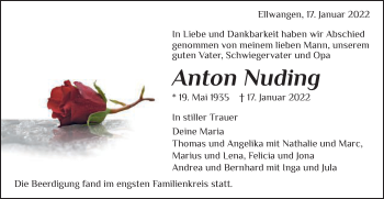 Traueranzeige von Anton Nuding von Schwäbische Post