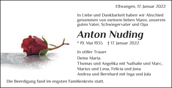 Traueranzeige von Anton Nuding