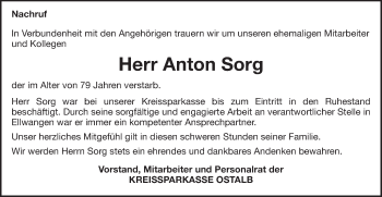 Traueranzeige von Anton Sorg von Schwäbische Post