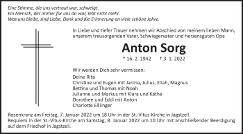 Traueranzeige von Anton Sorg von Schwäbische Post
