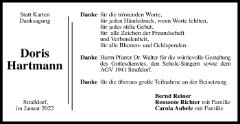 Traueranzeige von Doris Hartmann von Gmünder Tagespost