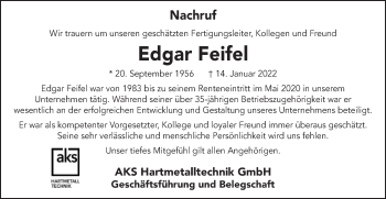 Traueranzeige von Edgar Feifel von Gmünder Tagespost