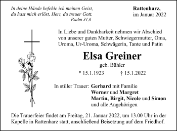 Traueranzeige von Elsa Greiner von Gmünder Tagespost