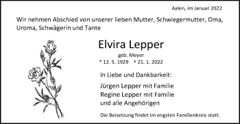 Traueranzeige von Elvira Lepper von Schwäbische Post