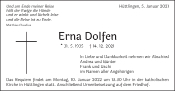 Traueranzeige von Erna Dolfen von Schwäbische Post