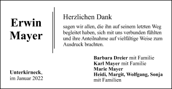 Traueranzeige von Erwin Mayer  von Gmünder Tagespost
