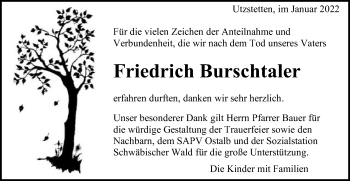 Traueranzeige von Friedrich Burschtaler von Gmünder Tagespost