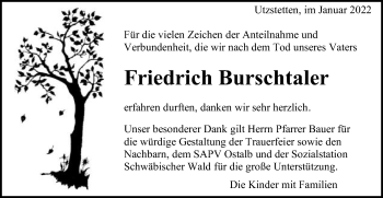 Traueranzeige von Friedrich Burschtaler