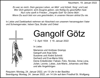 Traueranzeige von Gangolf Götz von Schwäbische Post