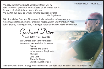 Traueranzeige von Gerhard Dürr von Schwäbische Post