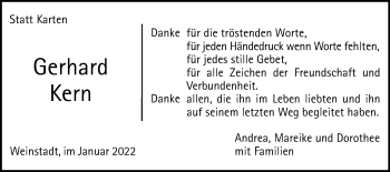 Traueranzeige von Gerhard Kern von Gmünder Tagespost